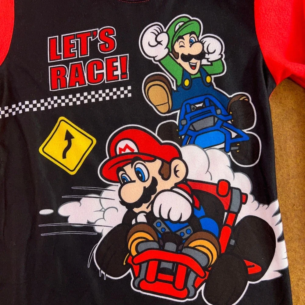 Mario Kart Boys 8 Red Black Let's Race Fleece 2-Piece Pajama Set NWT